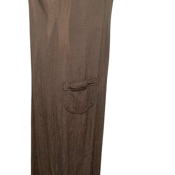 FLAX Crepe Sleeveless Long Maxi Dress Square Neck Lagenlook Brown size Medium - Picture 4 of 10